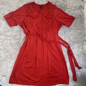 Lane Bryant Women's Size 26/28 Red Faux Wrap Midi Dress Tie Waist